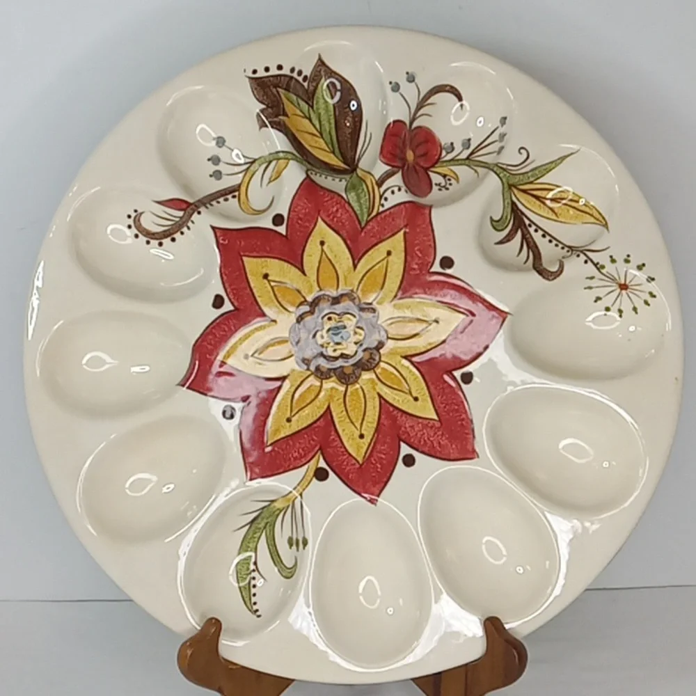 Pier 1 Carynthum Handcrafted Earthenware Colorful Boho Deviled Egg Platter